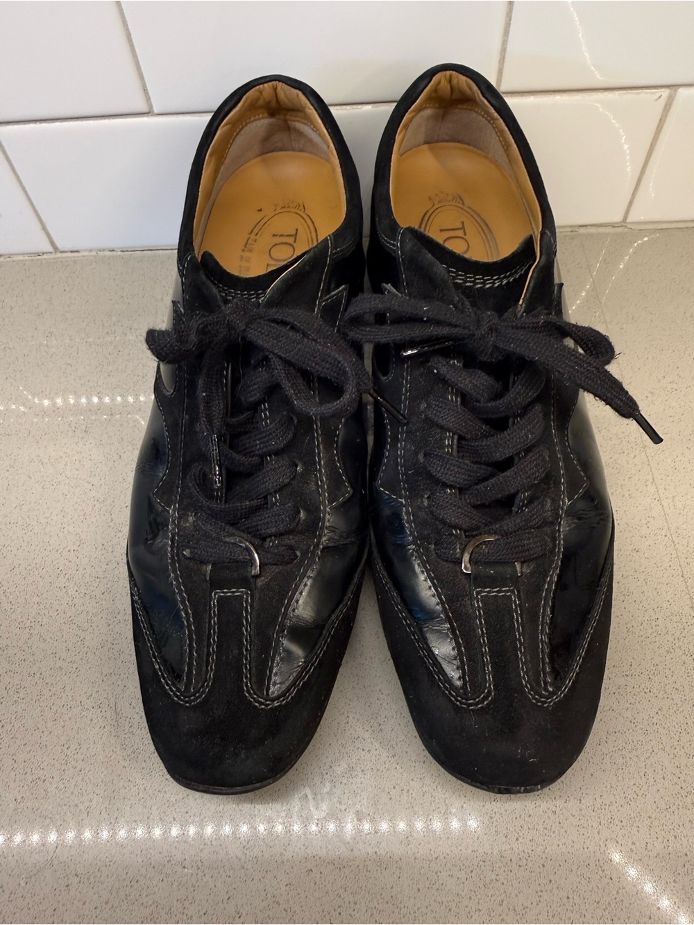 Vintage Tod's mixed-media black lace-up low sneakers - Driving Sneakers